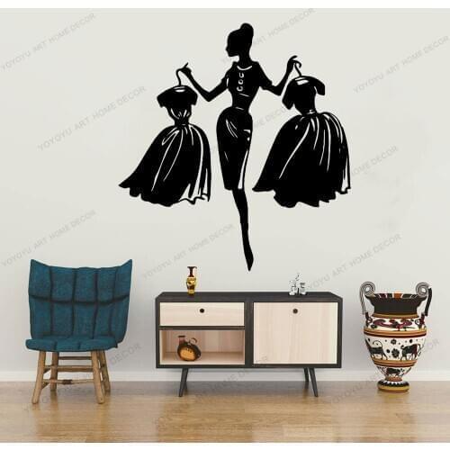 Fashion Style Clothing Dress Womens Clothing Store Shopping Girl Wall Decal Decor Window Glass Vinyl Sticker CX1340