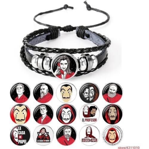 Halloween bracelet money heist braclet for women men glass metal leather La casa de papel bracelet jewelry accessories charm