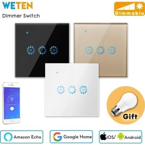 Dimmable Wifi Wall Touch Switch Glass Panel Stepless Dimmer Ewelink APP Support Alexa Google Home EU UK LED Dimming Switch