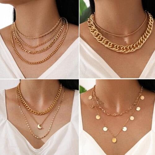 2021 Choker Necklaces & Pendants Gold Silver Color Bohemia Multilayer Chain Necklace for Women Female Collares Collier Femme