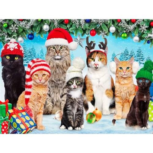PDMDOG 5D Full Square Diamond Embroidery Cat Handicraft New Arrival Diamond Painting Animal Rhinestone Kit Snow Christmas Gift