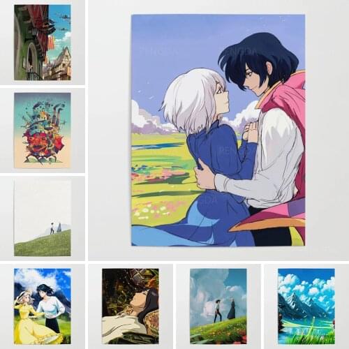 Print Pictures Home Decoration Anime Wall Art Modular Howls Moving Castle Poster Scenery Canvas Painting For Living Room Frame