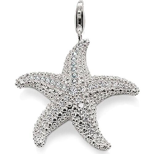Silver White CZ Pave Starfish Sea Star Charms Pendants, Trendy Bracelet Chain Necklace Pendant Stelleroid Jewelry Gift for Women