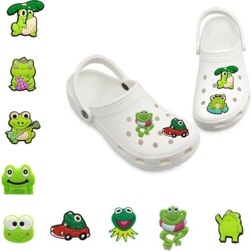 1-5pcs Animal PVC Shoe Charms Cute Frog Shoe Accessories Ornaments Fit Slipper with Holes Green Shoe Decorations Kids Adult Gift