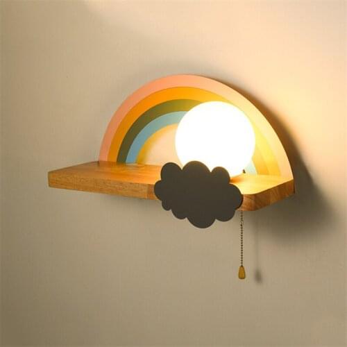 Rainbow wall lamp wood shelf For bedside led lights cute childrens wall lamps for living room lamp bedroom wall light fixtures