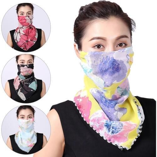 Chiffon Face Mask Women Summer Anti UV Sun Protection Scarves Neck Cover Fashion Printed Foulard Riding Mouth Scarf Ring Bandana