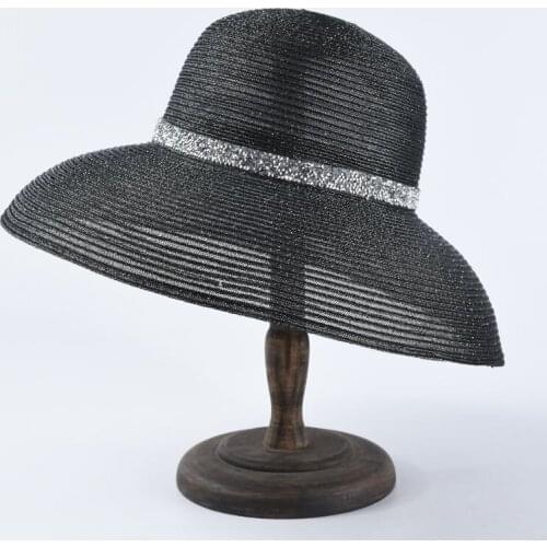 2021 Hepburn Black/ White Beach Hats Women Fashion Diamond Wide Brim Straw Hat French Elegant Sun Visor Hat Summer UV Gorro
