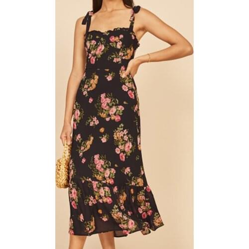 Sling Chiffon vestido Women lacing Sexy A-line Long Dress Chic Floral Print Elegant Party robe Female Slit Sleeveless Dresses