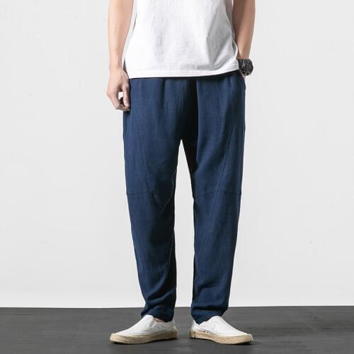 Spring Loose Thin Cotton Linen Harem Pants Men Summer Original Patchwork Casual Pants Breathable Vintage Slacks Plus Size 5XL