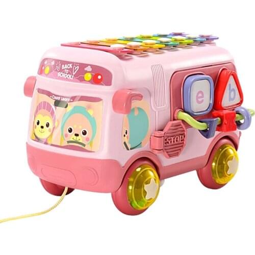 Funny Toys Intellectual School Bus Toy Push Pull Xylophone Piano Knocking Music Toys Shape Sorter Bead Maze Kids Birthday Favors