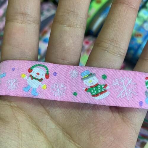 ZERZEEMOOY 5/8" 16 mm 5yards/lot Cartoon Polyester Woven Jacquard Ribbon Pink background Snowman KTZD191125143