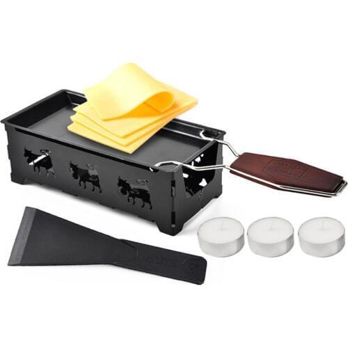 Iron Metal Non-stick Cheese Raclette Grill Plate With Solid Wood Handle Rectangular Bakeware Kitchen Appliance 370gE