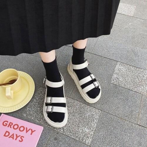 Shoes Woman Sandals Female Students Korean Version of Wild 2021 New Summer Retro Flat Roman Style Buckle Thick Bottom