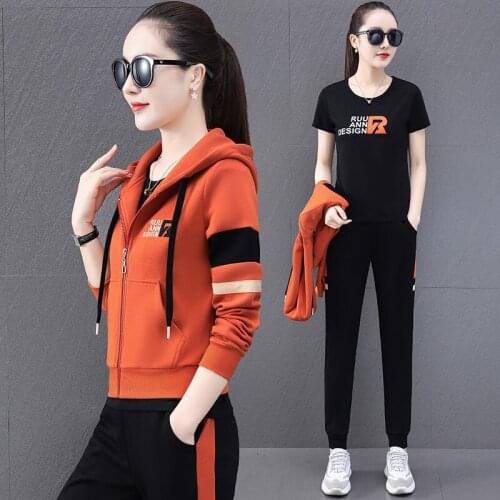 Autumn Women Clothing 3 Piece Set Women Plus Size Hooded Jackets Autumn Suit Tracksuits Lounge Wear Female Top +T Shirt +Pants