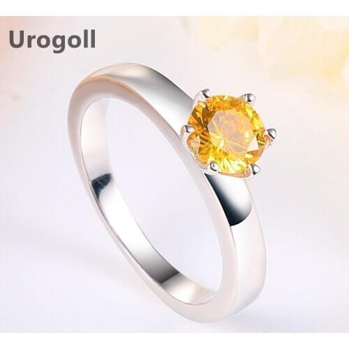 Trendy Ring For Women Girl Pure 925 Sterling Silver Ring Yellow Zirconia Rings Jewelry Accessories For Bride Wedding Party