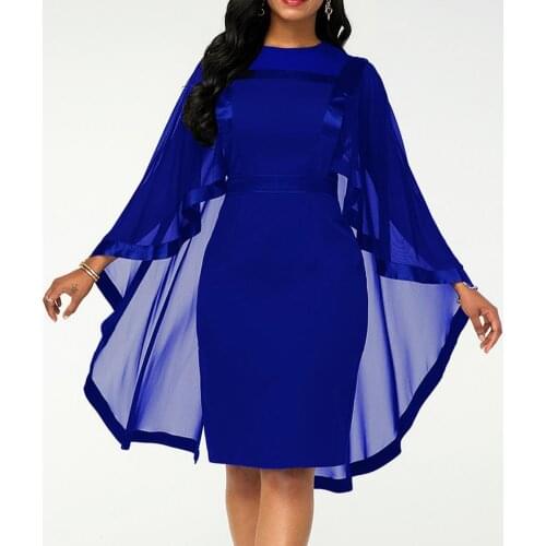Fashion Women Cape Slim Fits Round Collar Cocktail Party Banquet Bodycon Dress Womens Party Banquet Dresses Mesh Gown Dress
