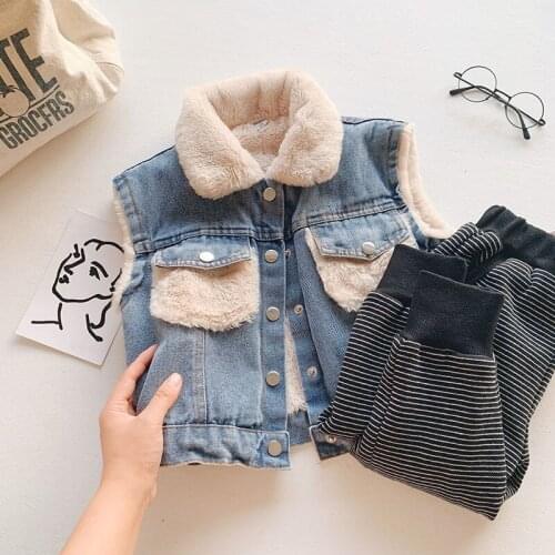 2020 Baby Vests Boys Girls Jeans Denim Waistcoats Outerwear turndown cotton warm Children Clothes Kids winter Denim Jackets