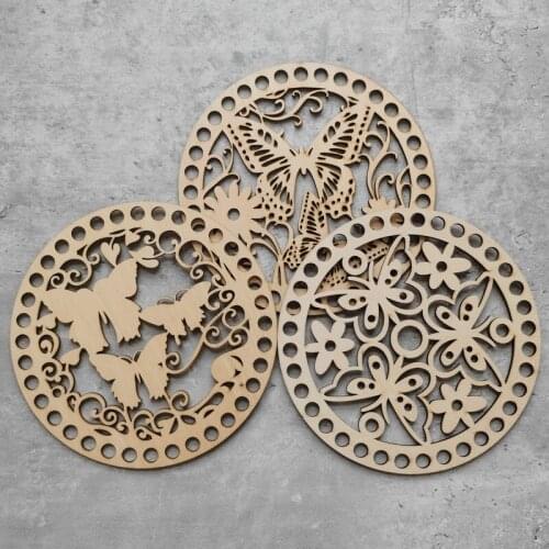 10pcs hot sale butterfly Round wood base design For DIY Knitting Crochet Bag