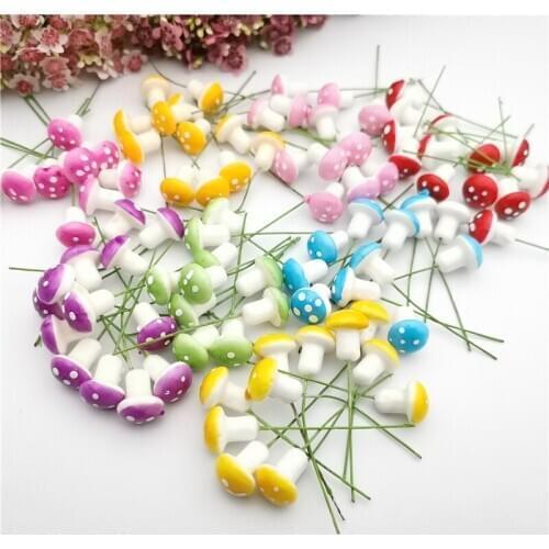 10pcs Cute Mini Color Fruit Resin Mushroom Decoration Garden Flower Pot Ornament Simulation Toadstool Potted Plants Bonsai