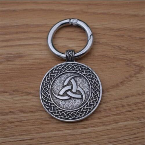 12pcs Round Trinity Pendant Keychain Triangle Knot Cross Valknut Symbol of Power Keyring Jewlry Gifts