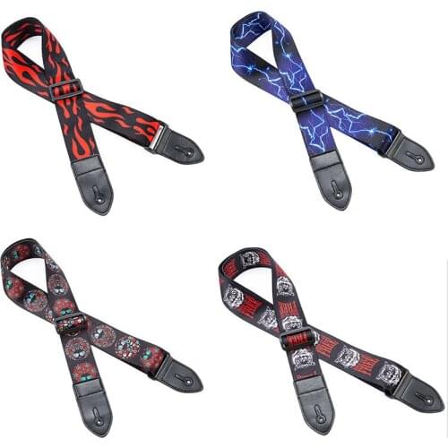 Lots of 12pcs Guitar Bass Strap Picture Printed Polyester w/ Leather Head 5cm Wide 4 Colors