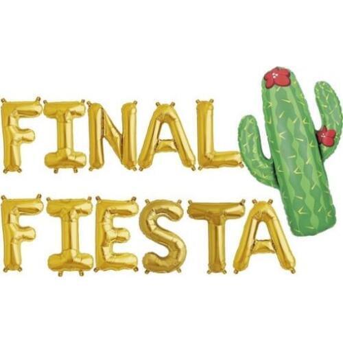 16 Inch Gold Silver FINAL FIESTA Letter Balloons Cactus Foil Balloon Rose Gold Birthday Party Decoration Inflatable Air Balls