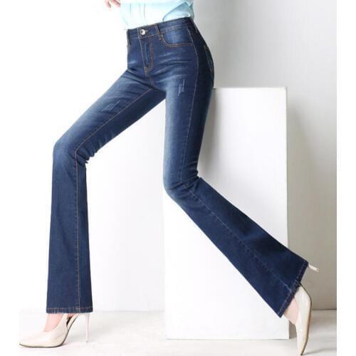 #7810 2021 Spring Slim Fit Push Up Ripped Jeans For Woman Flared Jeans Femme Office Bell Bottom Jeans Female Stretch Denim Woman