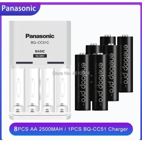 Panasonic eneloop Battery AA 2500mAh 1.2V NI-MH Camera Flashlight Toy Pre-Charged Rechargeable Batteries + 1pcs BQ-CC51 Charger