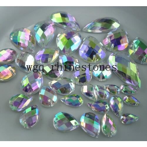 Acrylic crystal water drop shape lots faceted clear AB resin Handmade sew flat black rhinestone applique 50pcs MA