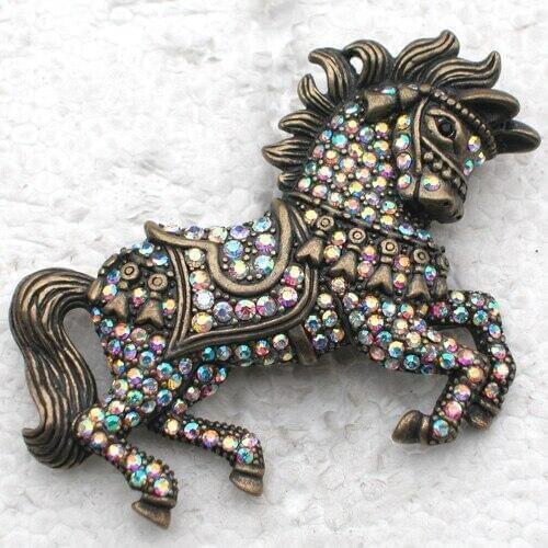 Antique Bronze Rhinestone Horse brooch Pin Pendant C845 F4