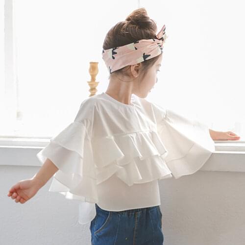 2021 New Spring Cotton Ruffles White Teenage Kids Girls Blouses Shirts Baby Clothes School Autumn Summer Children Fashion Tops