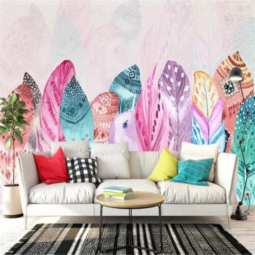 Milofi custom 3D large mural wallpaper Nordic color hand-painted feather art pattern TV sofa background wall