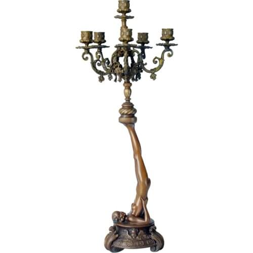 Bronze Nude Girl Candelabra Candlestick 6-Arms Sculpture Statue Vintage Art for Home 68CM Tall