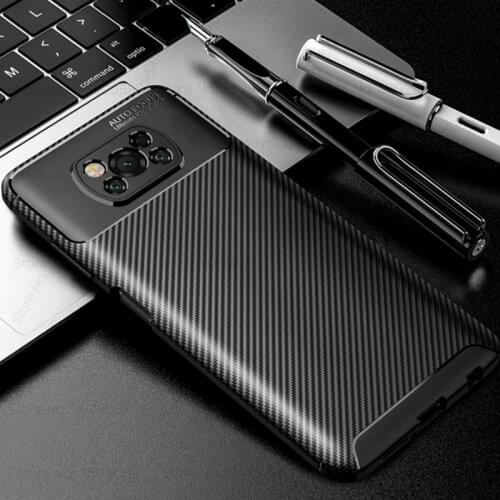 Para Funda for POCO X 3 NFC Case Soft Carbon Fiber Cover Shockproof Silicone Case POCOX3 Coque for Poxo Poko POCO X3 Pro Capa