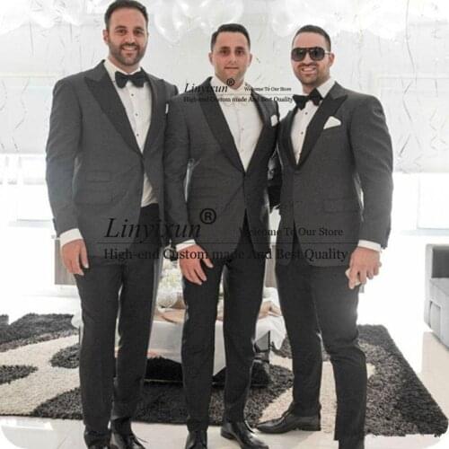 Black Slim Fit Mens Suits & Blazers Wedding For Man Business Formal Suit Custom Made Tuxedo Bridegroom Groomsmen (Jacket+Pants)