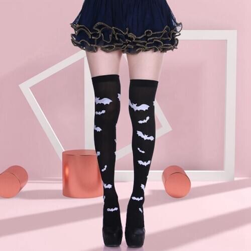 Halloween Carnival Scary Castle Bat Thigh High Stockings Woman Girls Hold Up Stocking Cosplay Over Knee Socks Fancy Dress