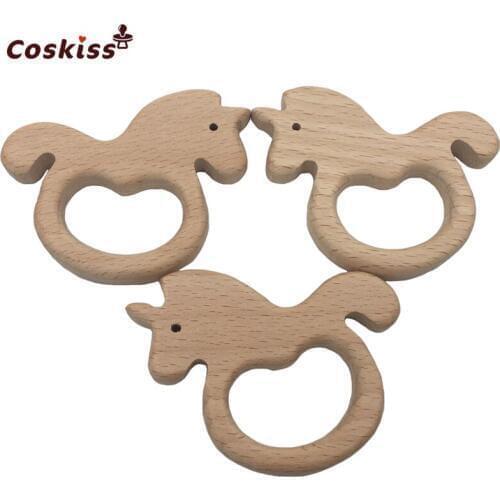 Beech Wooden Teether Baby Nursing Necklace Wooden Teether Unicorn Teething DIY Wood Charms