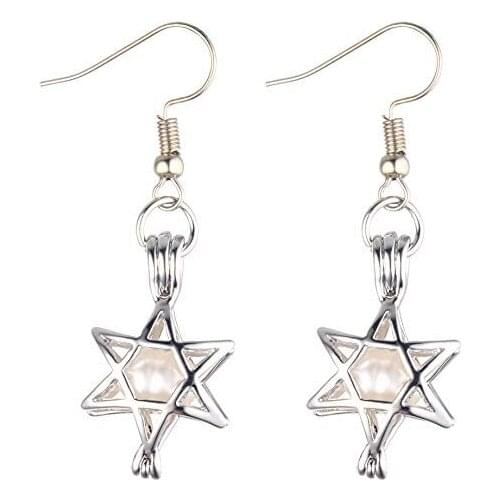 HENGSHENG 6-7 mm Freshwater Cultured Oval Pearls Star Shape Cage Locket Pendant Dangle Earrings