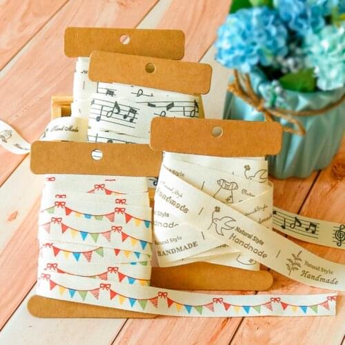5Yards Hand Made Owl Banner Note Printed Cotton Sewing Ribbons DIY Craft Webbing Twill Tape Fabric Label Tag Gift Wrapping