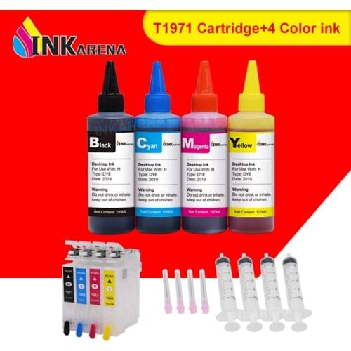 INKARENA T1971 Printer Ink Cartridge + 400ML Dye Ink For Epson T1951 T1961 Expression XP 101 201 211 401 204 104 214 411 WF-2532
