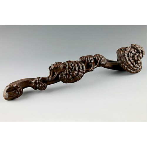 Exquisite Chinese Classical Handmade Collection Decoration Black Catalpa Wood Ganoderma "Ru yi" Auspicious Statue