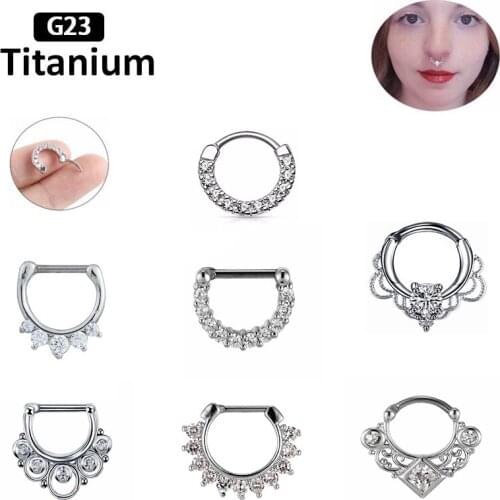 1PS G23Titanium&Copper zircon 16G rods Nose Ring Septum Piercing Real Hoop Ring Cartilage ear stud Fashion body Piercing Jewelry