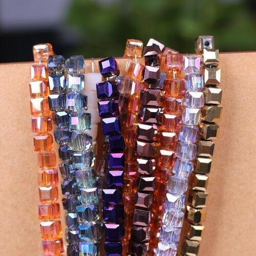 95Pcs/Lot Crystal Glass Square Beads 6mm Faceted Cube Plated DIY Making Charms Handmade Earings Jewelry Accessories Wholesale