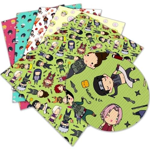 Printed Faux Leather Sheets Japanese Ninja Anime Character Synthetic Leather Fabric for Hair Bow Bags Shoes Crafts 22*30CM