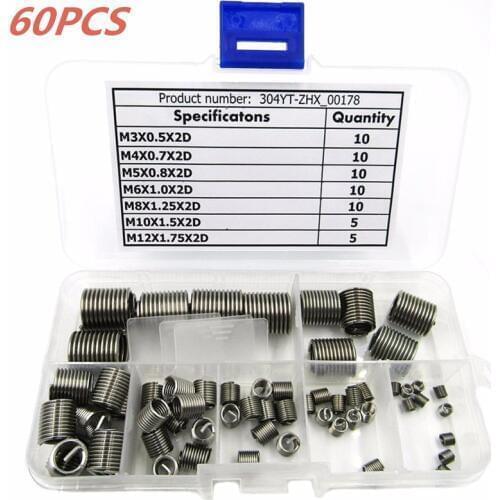 60Pcs/set M3 M4 M5 M6 M8 M10 M12Thread Repair Insert Kit Thread Auto Repair Tool Compatible Hand Tool Set for Car Repairing