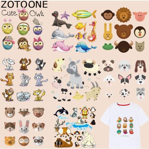 ZOTOONE Cute Animal Cat Patches Bear Owl Stickers Iron OnTransfers for Clothes T-shirt Diy Accessory Appliques Heat Transfer G