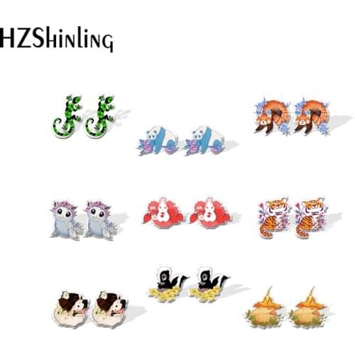 2021 New Flower Animals Stud Earring Tiger Panda Rabbit Acrylic Resin Earrings Epoxy Handmade Jewelry Gifts Girl