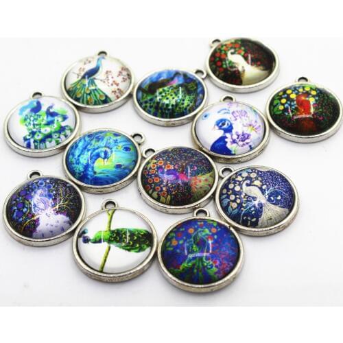 New Arrive 10pcs Mix Random peacock charm hanging dangle charms for bracelets necklace jewelry accessory glass pendants charms