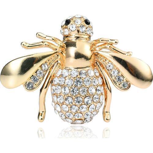 Original Korean Crystal Rhinestone Little Bee Insect Gold Brooch Shirt Collar Pin Needle Buckle Women Suit Accessories Jewelry