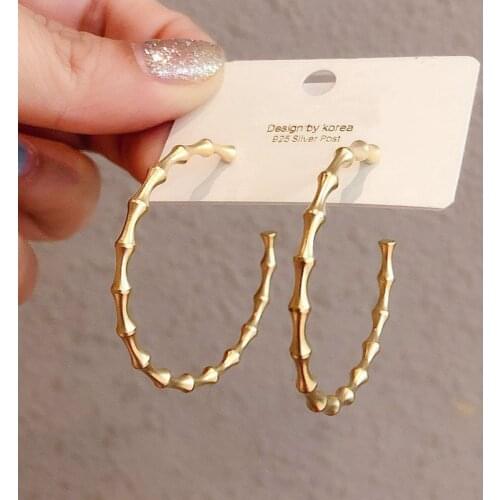 PANGJERY 925 Sterling Silver Gold Plated Bamboo Joint Hoop Earrings Big Earrings for Women New Fashion Party Jewelry Gifts